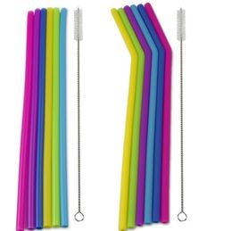 Silicone Drinking Straws Set 7mm 25cm Straight Bent Flexible Reusable Straws With 2pcs Cleaning Brushes 8pcs/set