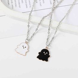 Fashion Pendant Necklace For Lovers Black White Small Ghost Necklace Personality Hip Hop Couple Friendship Jewellery collier Gift G1206