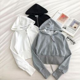 Women's Jackets Korean Casual Chic Hooded Zip Hoodies Coat Autumn 2021 Fashion Simple Loose Long Sleeve Outwear Solid Tide All Match