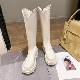 Boots Round Toe Med Heel Boots-Women Zipper Luxury Designer Autumn Shoes Clogs Platform 2021 Fashion Ladies Over-the-Knee Lolita