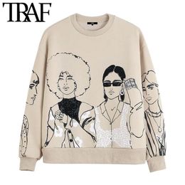 Women Fashion Oversized Character Print Sweatshirt Vintage O Neck Long Sleeve Female Pullovers Chic Tops 210507