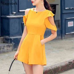 Wide Leg Jumpsuit Women Summer Solid Sexy Short Romper Casual Sleeve Ladies Playsuits And s 9550 210512