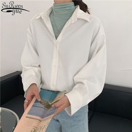 Autumn Long Sleeve Loose Blouse Plus Size White Tops Korean Lapel Solid Vintage Women Blusa Mujer Femme 11188 210427