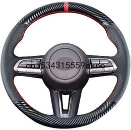 DIY Stitching Carbon Fibre Steering Wheel Cover For Mazda 3 Axela CX-30 2020 2021 Leather Interior Accessories