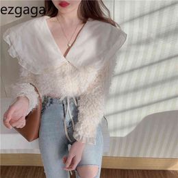 Ezgaga Peter Pan Collar Sweet Tender Women Shirts Chic Tassel Outwear Fashion Crop Tops Temperament Streetwear Loose Shirt 210430