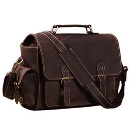 Briefcase Vintage men Crazy Horse Fashion Hight Quality Camera 100% Genuine Leather shoulder crossbody bag Camera case