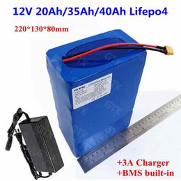 12V 20Ah 35Ah 40Ah Lifepo4 battery with BMS for 360W Hernia lamp Fish finder LED miner safety light Monitor UPS +3A Charger