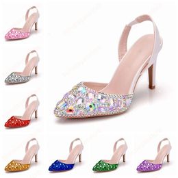 Women Pumps 10CM High Heels Rhinestone Elegant Pointed Beautiful Wedding Bridal Shoes Party Dress Courtesy Shoes