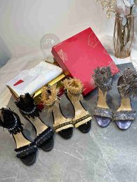 Temperament lace edge beaded sandals rivet tassel slippers female summer 2021 fairy dress 10cm high heels