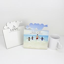 DHL50pcs Frames Blank Sublimation MDF Wooden Double Love Photo Plate 190*190*5mm Tag DIY Gift Printing