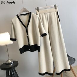Knitted 2 Piece Outfits for Women Elegant Knitwear+ Wide Leg Pants Korean Loose Fashion Suit Casual Two Set 210519