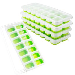 Silicone Ice Cube Trays Tools With Lids Mini Ices Cream Tools 14 cells Refrigerated Food Tray Mould Withs Covers Green Blue HH21-256