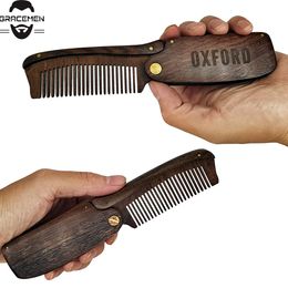 MOQ 50 PCS Sandalwood Fine Tooth Folding Brush Comb for Men Hair Beard and Moustache Styling Pocket sized for Easy Carry
