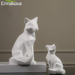 ERMAKOVA Geometric Fox Sculpture Animal Statues Simple White Abstract Ornaments Modern Home Decorations 210318