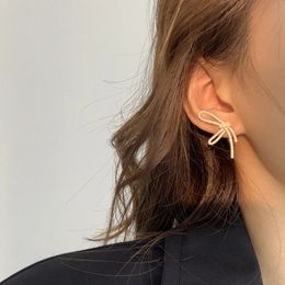 Trend Asymmetric Hollow Bow Earrings for Women 2021 Beautiful Girl Cute Party Jewellery Korean Gold Colour Stud Earrings Xmas Gifts