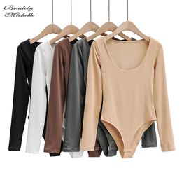 BRADELY MICHELLE Winter Autumn Women Casual Long-Sleeve Deep O-Neck Tops Bodysuits Female Rompers 210720