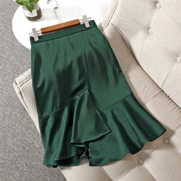 High Quality Fashion Women Summer Designers Solid Knee Length Office Party Irregular Trumpet Skirts 210601