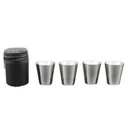 2021 New 4Pcs/Set 30ML Mini Stainless Steel Cup Set Wine Beer Glass Outdoor Camping Drinking Tools Each Set In Zipper Leather Case