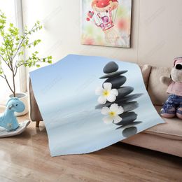 Blankets Zen Spa Sherpa Blanket Massage Stones With Frangipani Plumeria Flower For Bed Soft Fluffy Plush Bedding