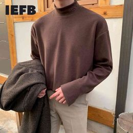 IEFB Men's Wear Spring Half High Collar Long Sleeve T-shirts Fashion Cotton Loose Clothes Korean Fashion Bottom Tops 9Y4265 210524