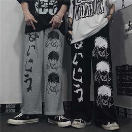 QWEEK Harajuku Anime Print Wide Leg Pants Women Japanese Streetwear Sweatpants Oversize Korean Style Loose Trousers For Female 211115