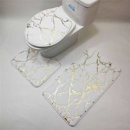 Gold Printing Rugs for Bedroom Mechanical Wash Geometric Print Rug and Carpets for Home Living Room Bathroom-Toilet Mats Set 211204