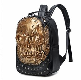 3D Embossed rose Skull Backpack bags for Men unique man Bag rivet whimsical Cool Rock Laptop Schoolbag travel computer bag