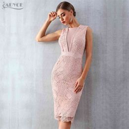 ADYCE New Summer Women Bandage Dress Vestidos Tank Sexy Lace Mesh Sleeveless Bodycon Clubwears Celebrity Runway Party Dress 210325