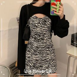 Plus Size Gothic Y2k Dress Women Casual Leopard Long Sleeve Party Mini Dress Female Design Dress Korea Spring Y2k 210521