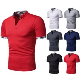 Men Polo Shirt Casual Slim Fit Long Sleeve Polo Henry Collared Plaid