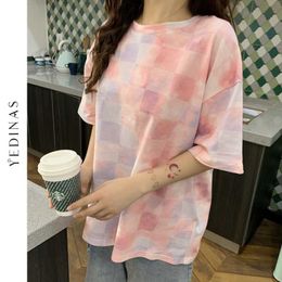 Yedinas Tie Dye Shirts Short Sleeve Oversized -shirt Harajuku Casual Aesthetic Camiseta Mujer Streetwear Plus Size 210527