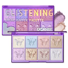 UCANBE Glistening Highlighter Palette 8 Colors Triple Bake Intensely Pigmented Powder Silky Shimmer Glow Face Make Up Glitter Palettes