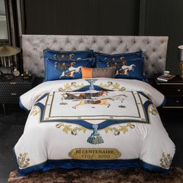 European High-End Cotton Bedding Set Quality Home Textile Printed Pillowcase Sheets Duvet Cover Set 4pcs Queen King Size #sw 210319