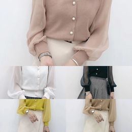 Spring and Summer Short Sweater Top Women's Western Style Non-Mainstream Lace Chiffon Knit Low Waist Jersey Long Sleeve Fashion X0521