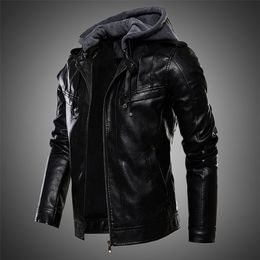 Mens Jacket PU Leather Jacket Men Hooded Coat Fur Lined Motorcycle Jacket Fashion Coat Autumn Winter Coat Plus Size 4XL 5XL 211008
