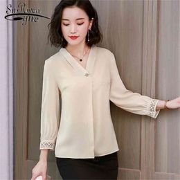 chiffon blouse female patchwork V neck spring plus size loose womens tops and blousse shirt blusa feminine 1951 50 210521