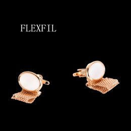 FLEXFIL Luxury shirt for men's Brand buttons cuff links gemelos Rose gold wedding abotoaduras Jewellery