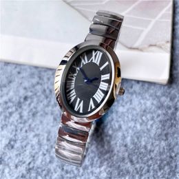 Relógios de marca de moda feminina menina oval algarismos arábicos estilo aço pulseira de metal lindo relógio de pulso C62