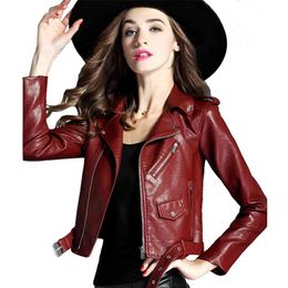 Women Pu Leather Jacket Fashion Zipper Punk Style Moto&Biker Short Faux Jackets Coat Plus Size XXL Outwear 210430