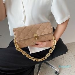 Evening Bags Lattice Pattern Shoulder Bag For Women 2021 Soft Pu Leather Handbags Female Gold Thick Chain Underarm Party Flap Clutch