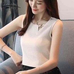 sleeveless women blouse shirt chiffon solid tops o-neck causal 's clothing office lady blouses 0266 40 210521