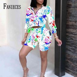 FANIECES Streetwear Two Piece Set Tracksuit Women Camouflage Zipper Crop Top And Skinny Shorts Female Suits Summer Sweatsuits 210520