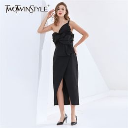 Asymmetrical Slit Red Dress For Women Strapless Sleeveless High Waist Sexy Dresses Female Fashion Clothing 210520