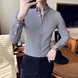 Fashion Plaid Men Shirts Korean Slim Business Formal Shirt Long Sleeve Slim Fit Casual Shirt Male Party Blouse Camisa Masculina 210527