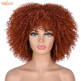 Short Hair Afro Kinky Curly Wigs With Bangs For Black Women 10 Natural Synthetic Ombre Glueless Cosplay Wigs High Temperaturefactory direct