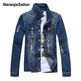 NaranjaSabor Autumn Men Denim Jacket 2020 New Casual Coat Solid Color Slim Fits Jean Male Jacket Brand Clothing Plus Size N554 X0621