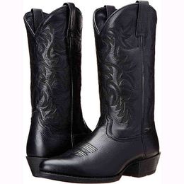 Stivali da uomo a metà polpaccio Stivali da motociclista western da cowboy maschili Autunno Outdoor Fashion Pu Totem in pelle Scarpe con tacco medio