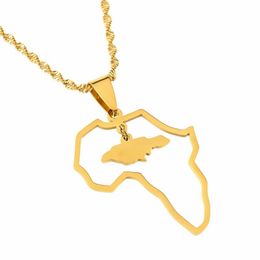 Chains Stainless Steel Gold Color Unisex Trendy Africa Jamaica Maps Pendants Necklaces For Women Men African Jewelry Gifts