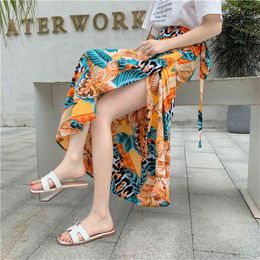 Summer Sexy Women Lace Up Skirts Arrival High Waist Ruffles Loose Slim Long Wrap Skirt Ladies Outwear Clothing 210608