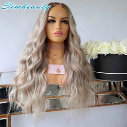 Ombre Light Brown Root Grey Blonde Human Hair U Part Wigs with Combs And Straps Middle 1x4 Openning Size Full Machine Made